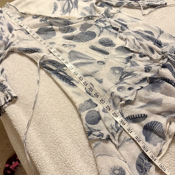 Allsaints Ari Oceano Long Sleeve Wrap Dress White Blue Shell Beach All Saints - Picture 6 of 14